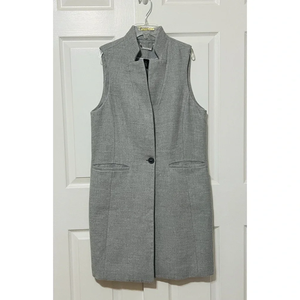 White House Black Market Long‎ Light Gray Tweed Vest  1 Button Women's Size 10